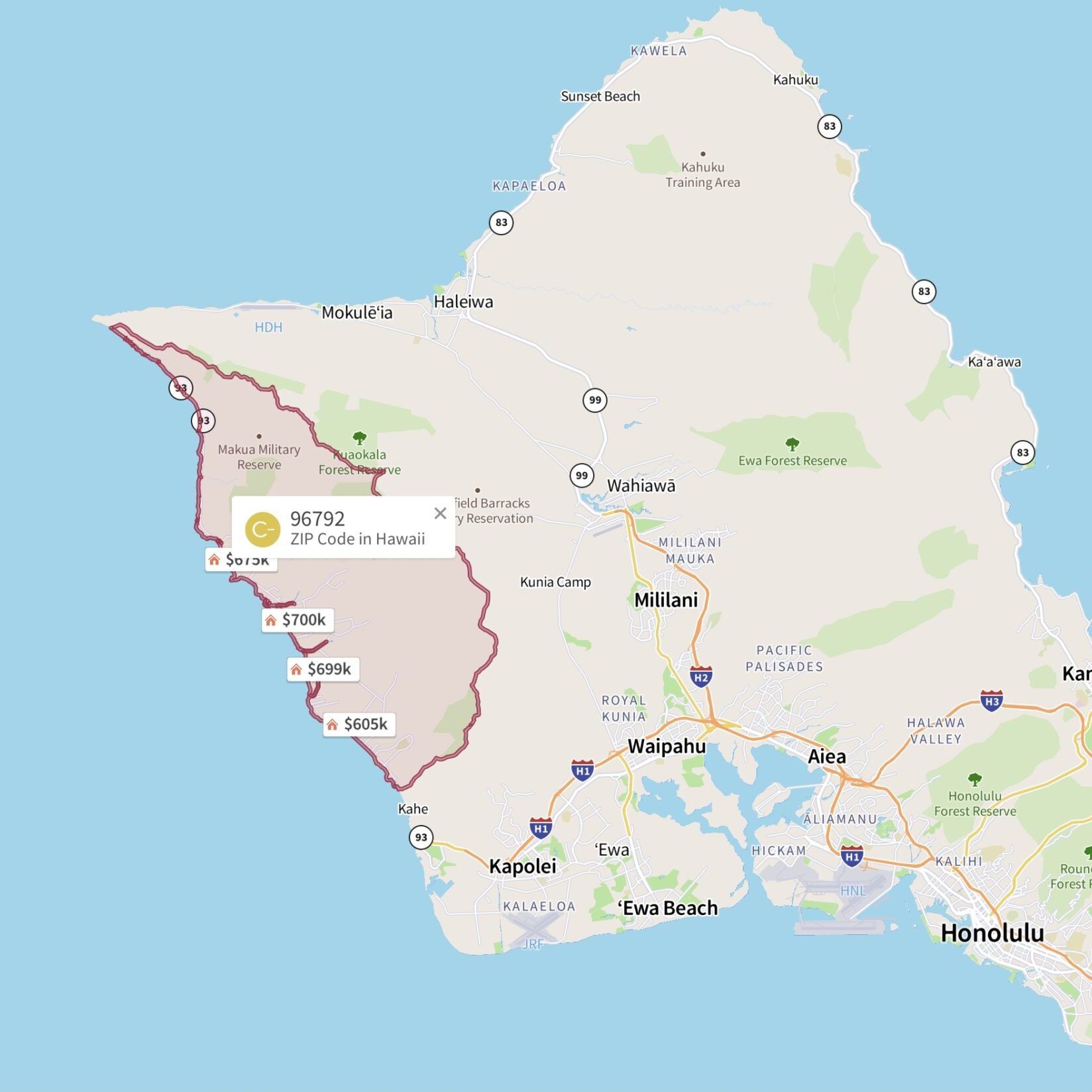 map of waianae, waianae hawaii